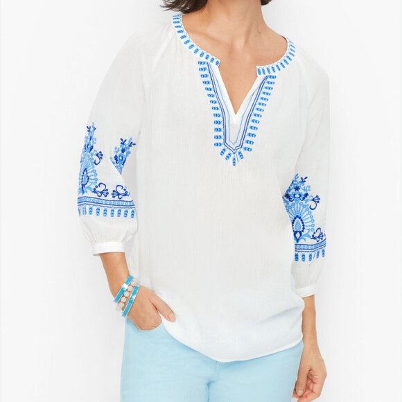 Talbots Woman's Plus-Size Crinkle Gauze Embroider Bohemian Hippie Tunic Sz 2x - Picture 1 of 10